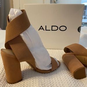 COPY - Aldo Camel Suede Stretch Ankle Wrap heels
